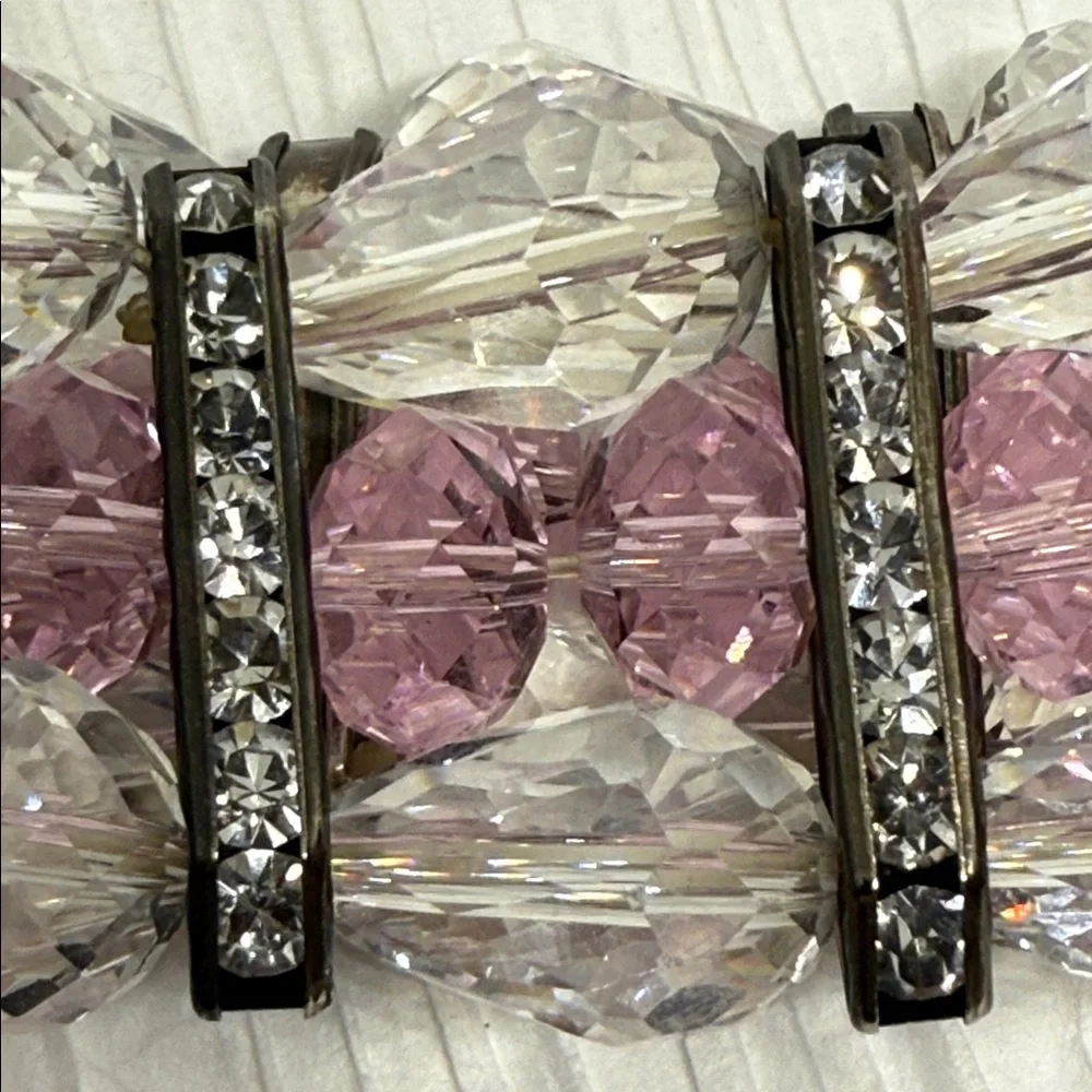 Beautiful Pink and Clear Crystal Stretch Bracelet rhinestone gun metal spacers